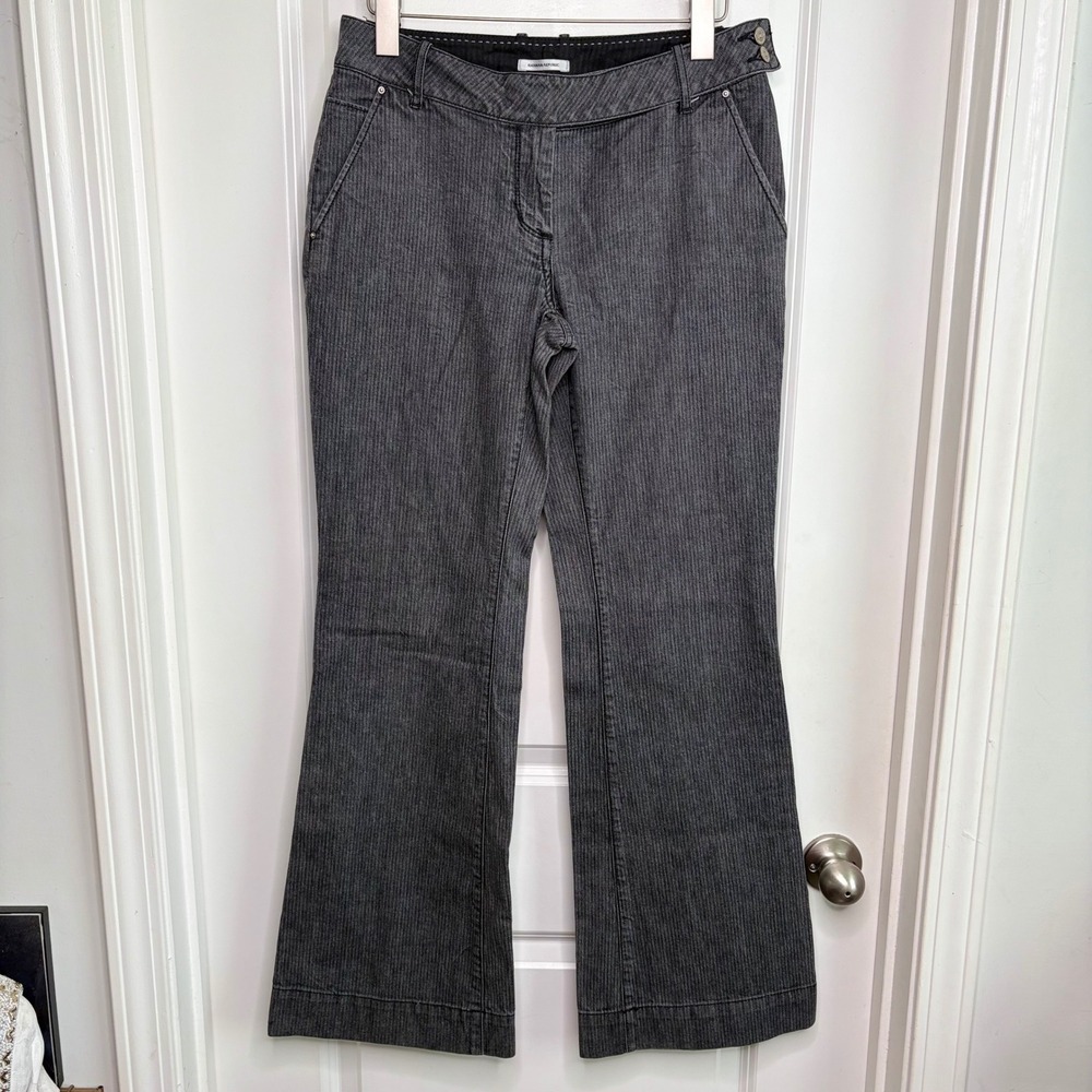 Banana Republic Gray Pinstripe Flare Leg Low Rise Pant Sz 4 Y2K Office Siren VTG